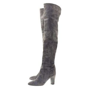 Chanel over knee gray suede boots 38 7.5
